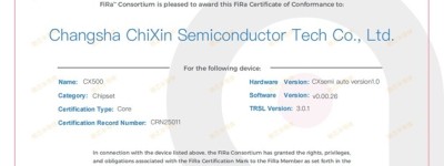 国内首证！驰芯半导体CX500车规级UWB SoC芯片通过FiRa Core 3.0认证